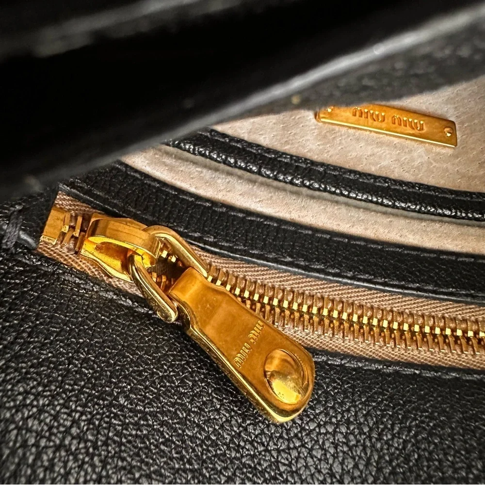 Miu Miu Black Leather Crossbody Bag with Gold Logo